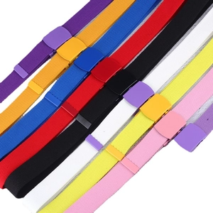 Colorful nylon canvas belts with matte paint buckles for men and women on white background