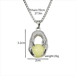 Luminous dragon claw necklace with glowing bead pendant on a 70cm stainless steel chain