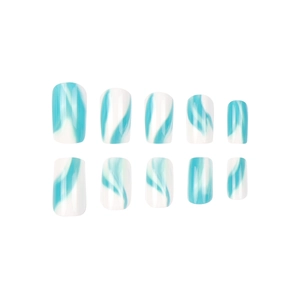 Blue and white marble pattern press-on nails with 10 pieces in square-round shape