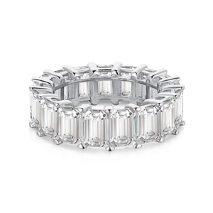 Minimalist S925 sterling silver band ring with emerald cut cubic zirconia stones