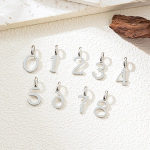 Sleek silver numbers 0-9 DIY pendants in polished stainless steel for jewelry making