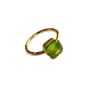 Elegant gold stainless steel ring featuring a square emerald green zircon gemstone