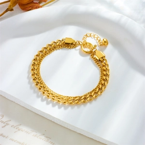 Minimalist punk style double layered gold chain bracelet set for women and men