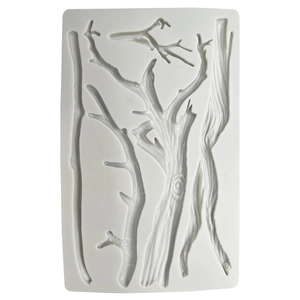 White silicone mold with various tree branch shapes for fondant cake decorating and DIY baking