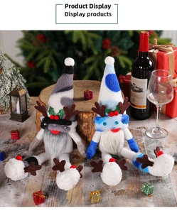 Detailed view of Christmas gnomes with reindeer antlers and long legs for holiday decor