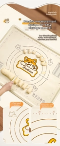 Detail of beige silicone baking mat showing measurement scales and food-grade icons