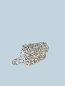 Exquisite handmade silver sequin beaded handbag with chain strap for women
