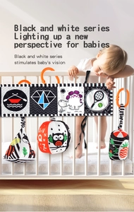 High contrast black white red cloth book for baby visual development crib hanging toy