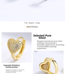 Close-up of 925 sterling silver heart earrings with sparkling white zirconia stones