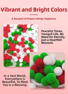 Macro shot of fluffy red, green, and white Christmas pom-poms for festive DIY crafts
