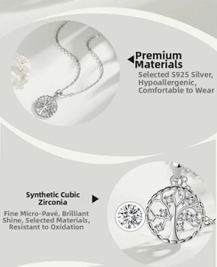Detailed view of S925 sterling silver Tree of Life pendant with cubic zirconia stones