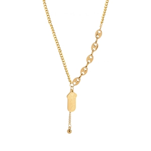 Minimalist gold-plated stainless steel necklace with pig nose chain and fortune pendant