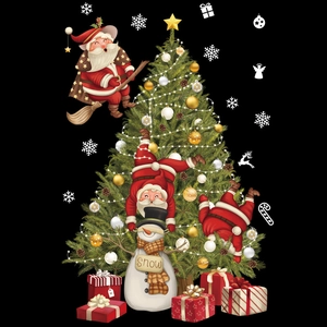 Christmas toilet seat stickers featuring Santa Claus, snowman and tree on black background