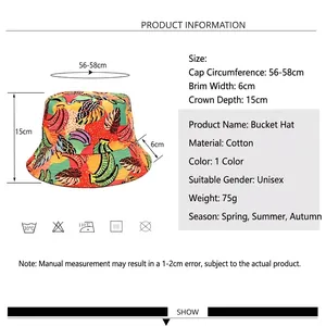Wende-Anglerhut aus Baumwolle mit Bananen-Print und Tropenmuster für Sonnenschutz
