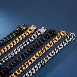 Mens iced out Cuban link bracelets in gold silver and black with rhinestone buckles