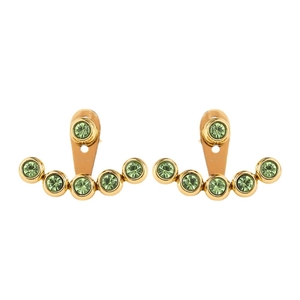 Elegant gold and olive green split ear jacket earrings with cubic zirconia stones