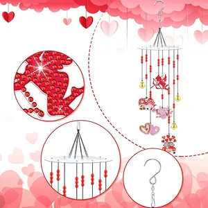 DIY Valentines Day diamond painting wind chime with Cupid hearts and LOVE charms