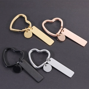 Stainless Steel Keychain Heart Ring Round And Bar Pendant Blank Plain Jewelry For Couple Friends Gift