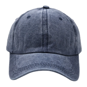 Classic washed cotton baseball cap in navy blue with vintage finish and curved brim
