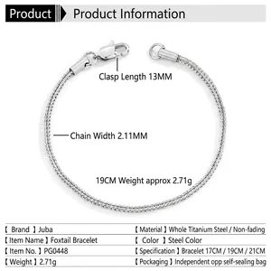 Polished titanium steel foxtail chain bracelet for men with technical dimensions
