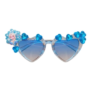 Kids heart-shaped Elsa princess sunglasses with blue glitter frames and tinted lenses
