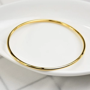 Minimalist 2mm 18K gold plated titanium steel round bangle with a polished mirror finish