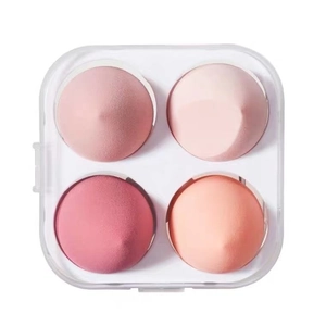 Set of 4 pink teardrop makeup sponges in a clear storage box for smooth makeup application