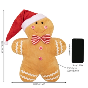 50cm Gingerbread Man plush pillow with size measurements and phone scale comparison