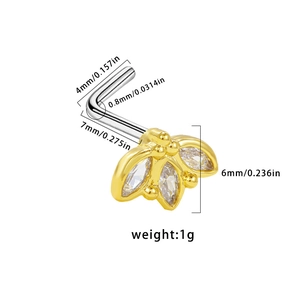 Piercing de nez en L avec tête d'abeille en zircon doré et guide des tailles détaillé
