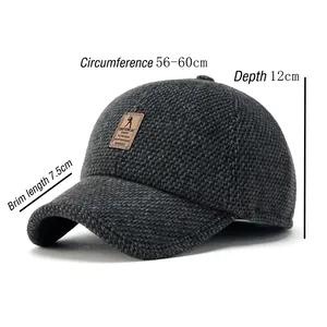 Grey waffle-knit baseball cap for men with fleece lining and adjustable strap