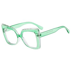 Fashionable oversized square blue light blocking glasses in transparent green resin frame