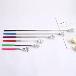 Extendable stainless steel back scratcher with colorful handles and metal ghost hand claws