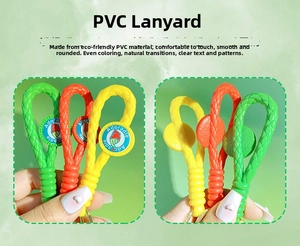 Detail of eco-friendly PVC braided wrist strap in green orange yellow for keychain