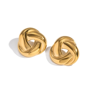 Minimalist gold spiral knot stainless steel earrings featuring a high-polish finish