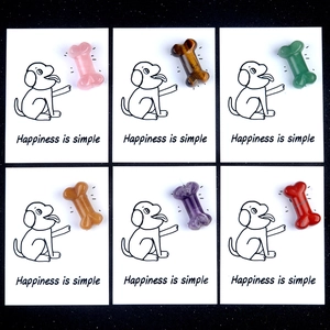 Natural Crystal Gemstone Dog Bone Healing Card Happiness Is Simple Pocket Stone Gift For Luck Decor
