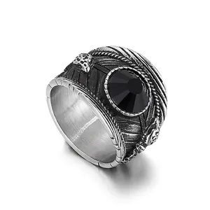 Anello Punk Gotico Da Uomo In Acciaio Inossidable Con Grande Cristallo Nero E Rilievo Di Teschio Gioielli Retrò