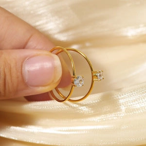Minimalistischer Verstellbarer Ring 18K Vergoldet Edelstahl Rund Zirkon Zierliches Dünnes Band Schmuck Für Damen