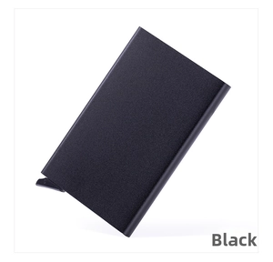Slim black aluminum RFID blocking card holder with matte finish and automatic ejector