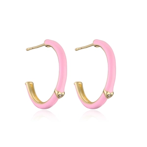 Chic gold hoop earrings with pink enamel finish and sparkling diamond accents