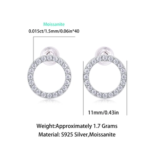 Detailed size chart for S925 silver moissanite hoop earrings with 11mm diameter and 1.7g weight