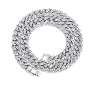 Detail of silver Cuban link chain with sparkling rhinestones and a secure square clasp