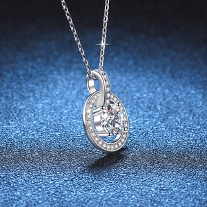 Sparkling S925 sterling silver necklace with a round-cut 1 carat Moissanite pendant