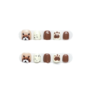 Kids press-on nails set with cute brown bear designs and milk white cartoon patterns