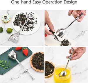 Macro detail of stainless steel tea infuser showing one-hand easy operation design