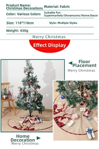 Linen Christmas tree skirt with reindeer pattern, size 118x118cm for home holiday decor