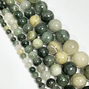 Natural green grass stone crystal loose beads for DIY jewelry making in various sizes