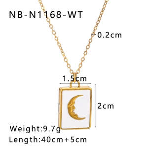 Detail view of moon pendant necklace with dimensions and product specifications