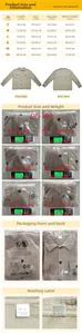 Detailed size guide and material care chart for casual men's checkered jacket jacket