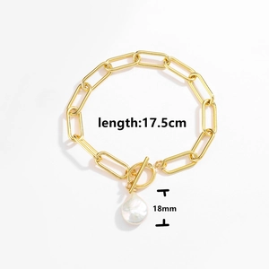 Minimalist gold chain necklace with baroque pearl and OT clasp, 17.5cm length
