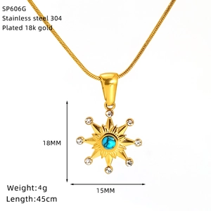 Detailed size specifications for the stainless steel evil eye sunburst pendant necklace